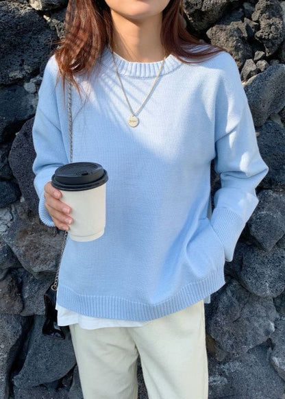 Soft Knit Crewneck Pullover With Ribbed Details