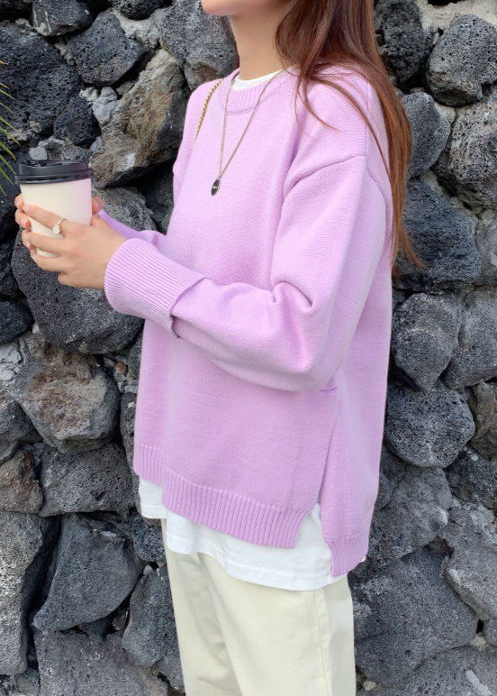 Soft Knit Crewneck Pullover With Ribbed Details