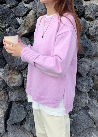 Soft Knit Crewneck Pullover With Ribbed Details