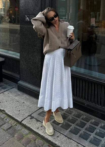 Ribbed Knit V Neck Cardigan Beige