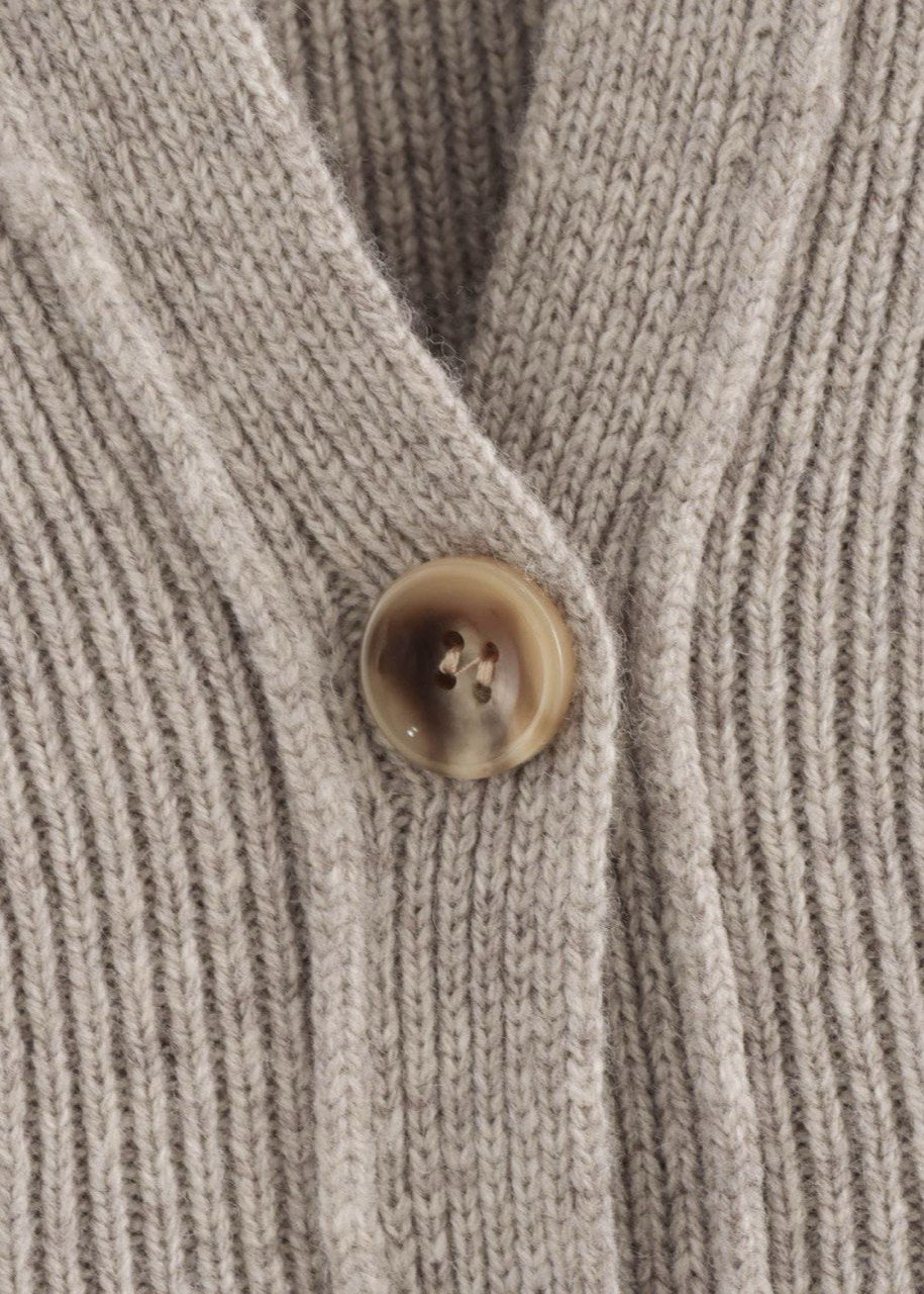 Ribbed Knit V Neck Cardigan Beige