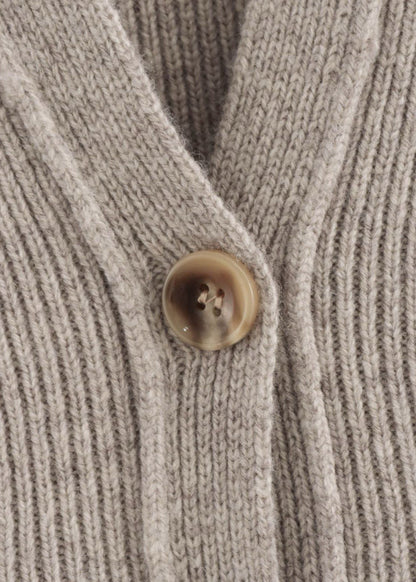Ribbed Knit V Neck Cardigan Beige