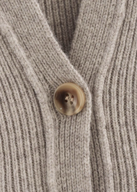 Ribbed Knit V Neck Cardigan Beige