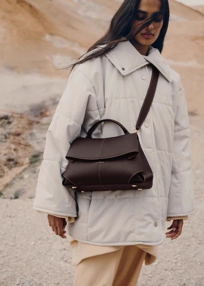 Structured Top Handle Bag Pebbled Faux Leather