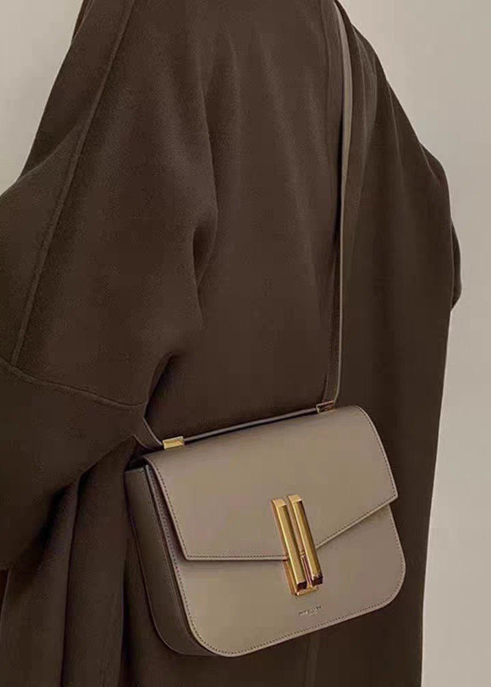 Structured Black Leather Shoulder Bag With Gold Clasp