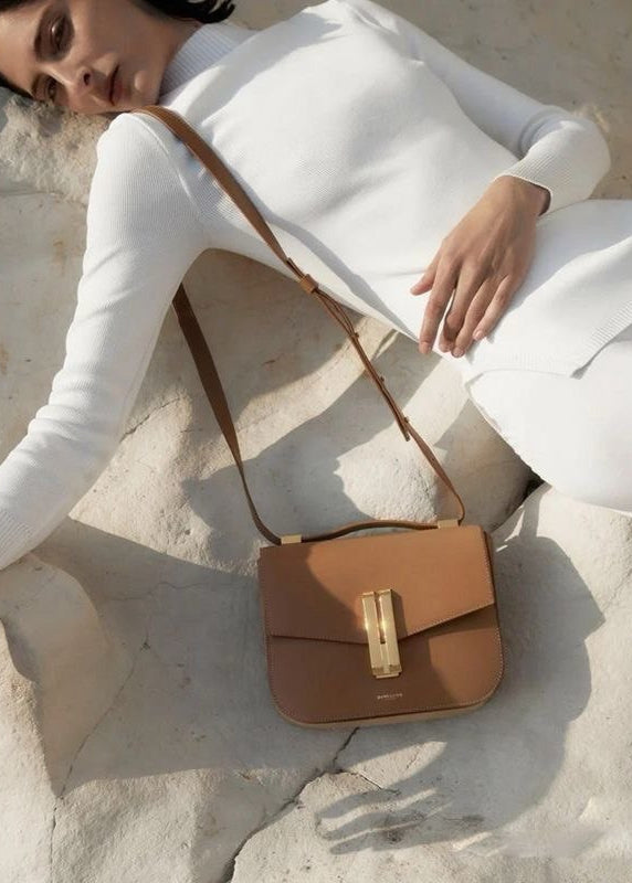 Structured Black Leather Shoulder Bag With Gold Clasp