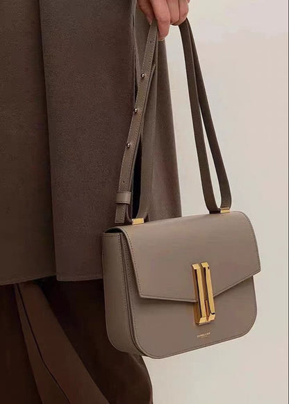 Structured Black Leather Shoulder Bag With Gold Clasp