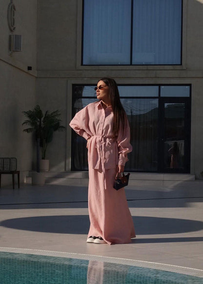 Button Down Cotton Top And Flowing Maxi Skirt