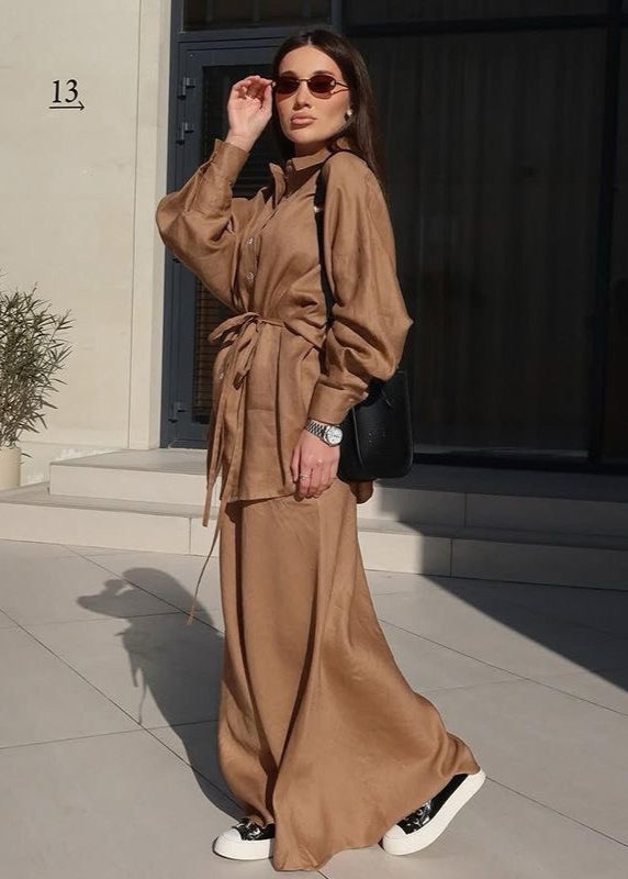 Button Down Cotton Top And Flowing Maxi Skirt