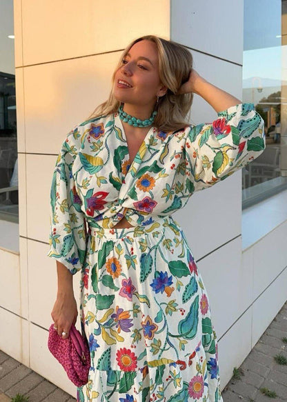 Floral Maxi Dress Polyester Blend Flutter Sleeves