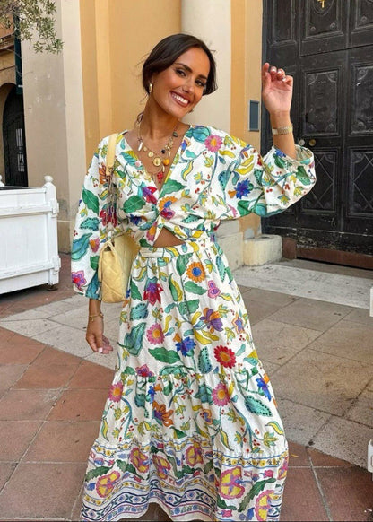 Floral Maxi Dress Polyester Blend Flutter Sleeves