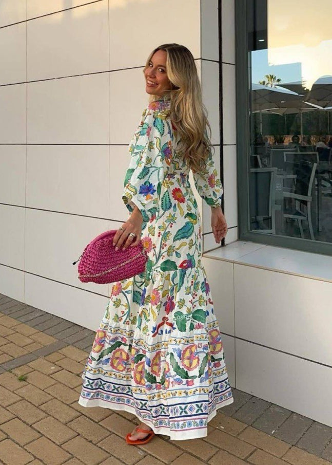 Floral Maxi Dress Polyester Blend Flutter Sleeves