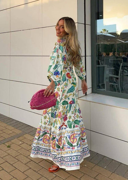 Floral Maxi Dress Polyester Blend Flutter Sleeves