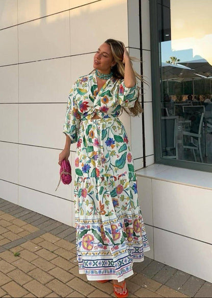 Floral Maxi Dress Polyester Blend Flutter Sleeves