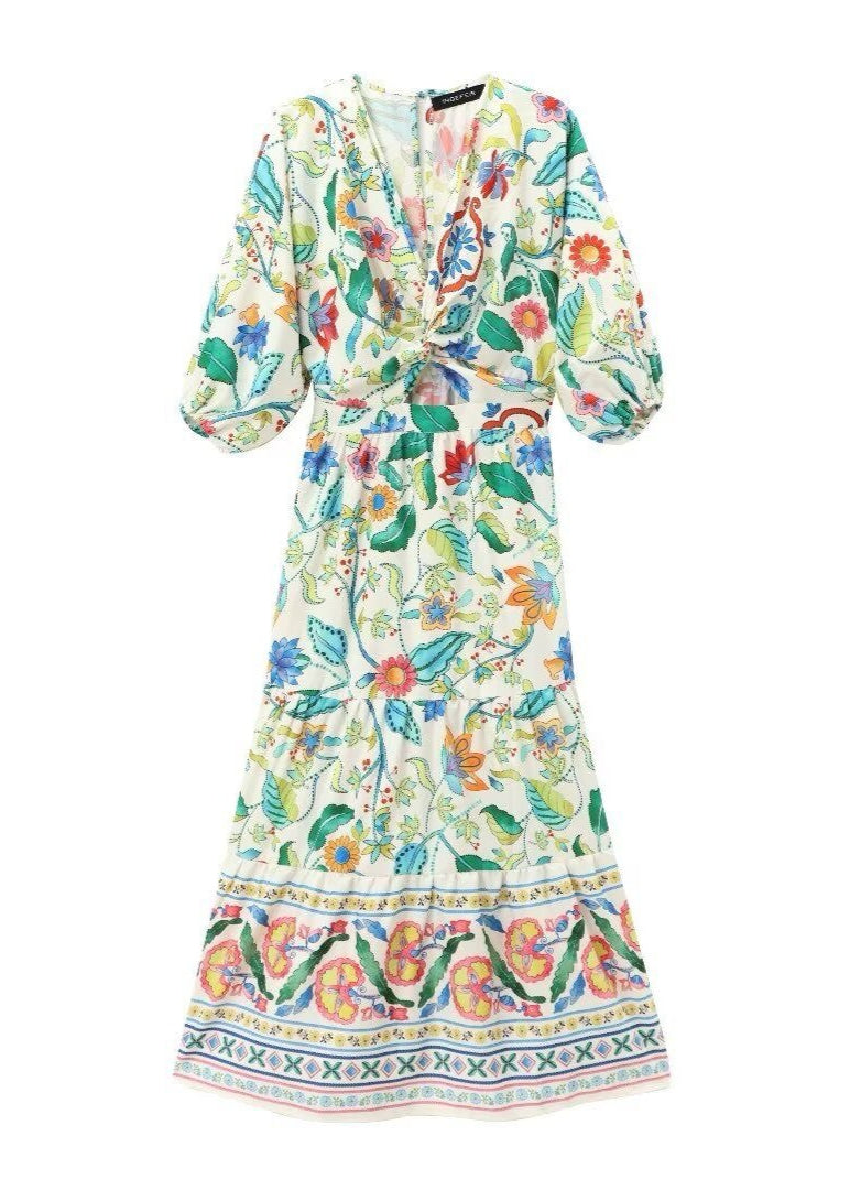 Floral Maxi Dress Polyester Blend Flutter Sleeves