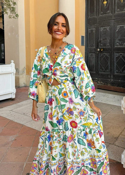 Floral Maxi Dress Polyester Blend Flutter Sleeves