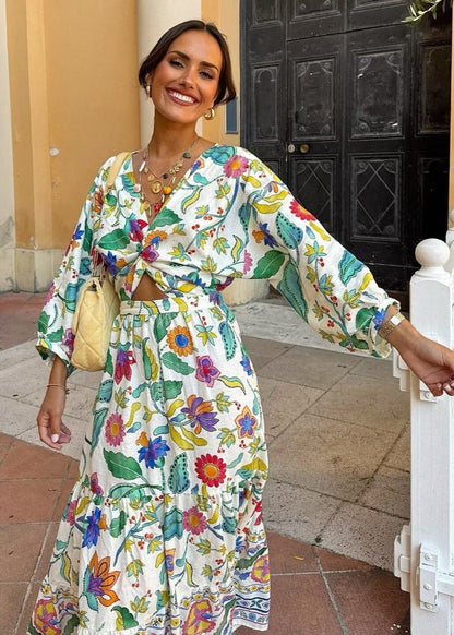 Floral Maxi Dress Polyester Blend Flutter Sleeves