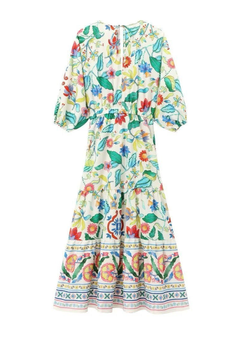 Floral Maxi Dress Polyester Blend Flutter Sleeves