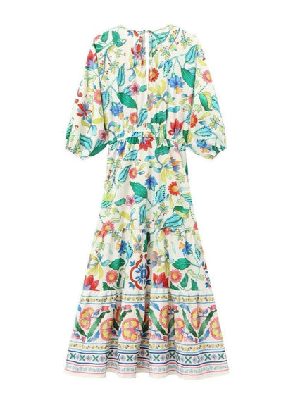 Floral Maxi Dress Polyester Blend Flutter Sleeves