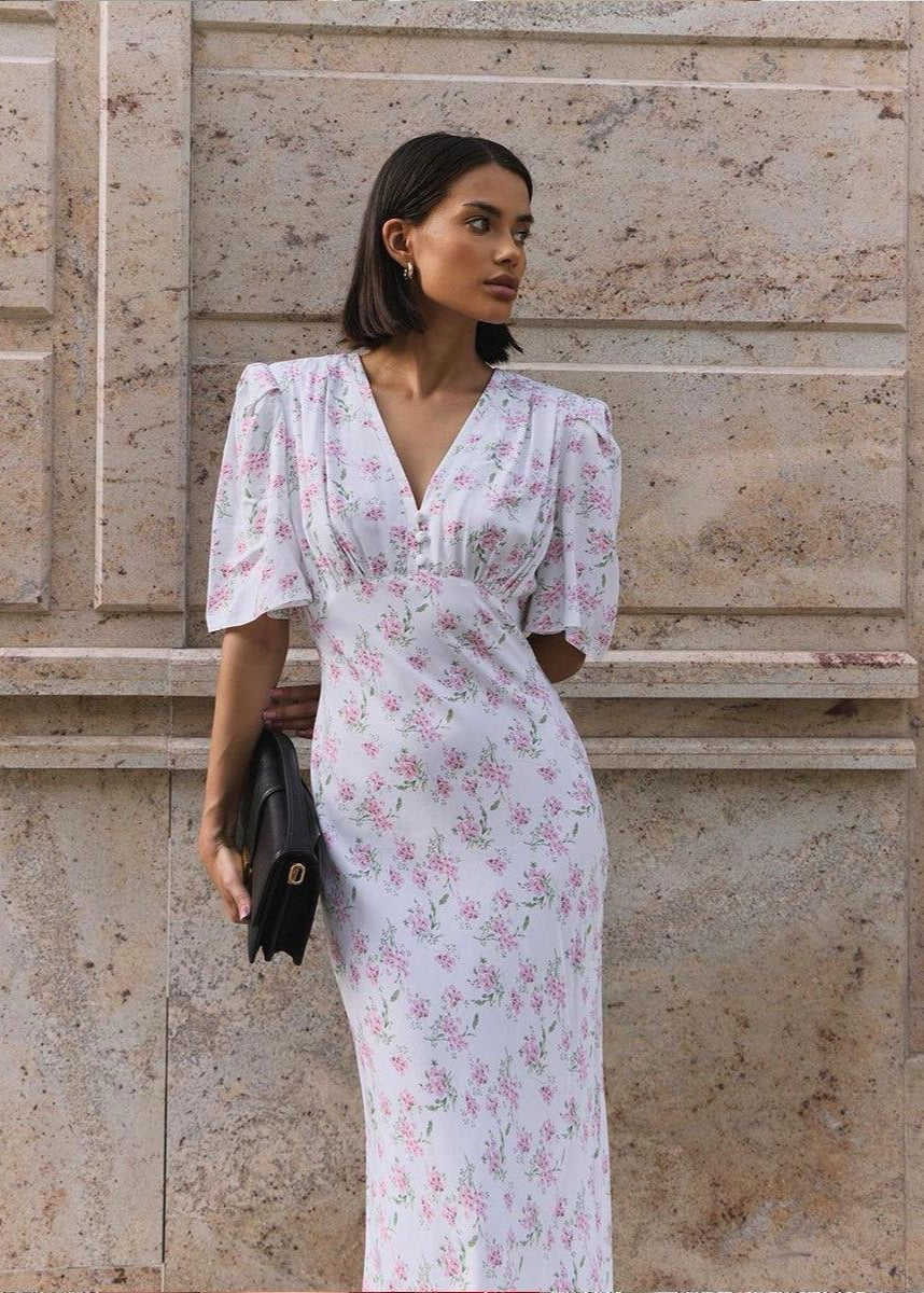 Midi Dress 100 Percent Rayon Pink Floral Design