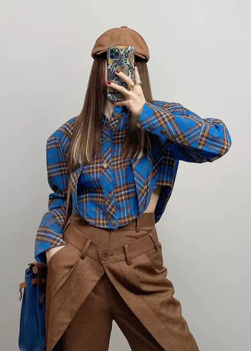 Retro Plaid Cotton Blend Button Up Shirt