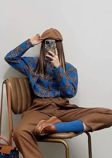 Retro Plaid Cotton Blend Button Up Shirt