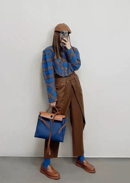 Retro Plaid Cotton Blend Button Up Shirt