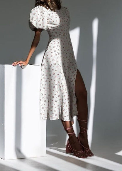 Ivorie Floral Cutout Puff Sleeve Dress