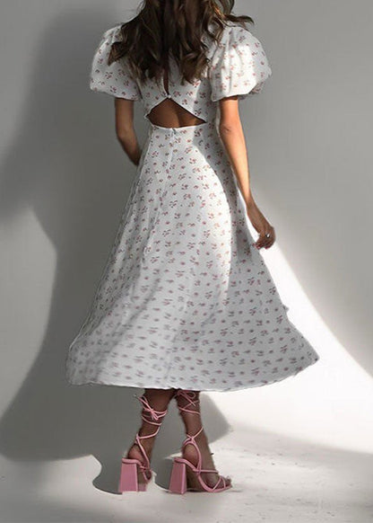 Ivorie Floral Cutout Puff Sleeve Dress