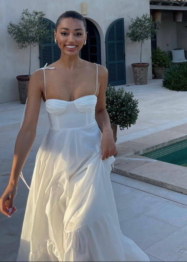 Flowy Polyester Maxi Dress with Tie Straps