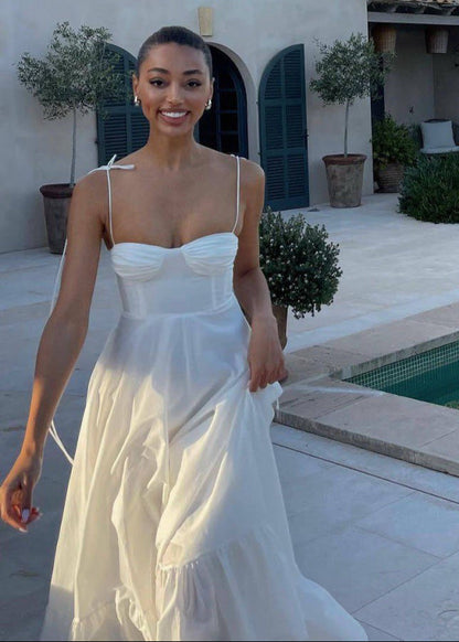 Flowy Polyester Maxi Dress with Tie Straps