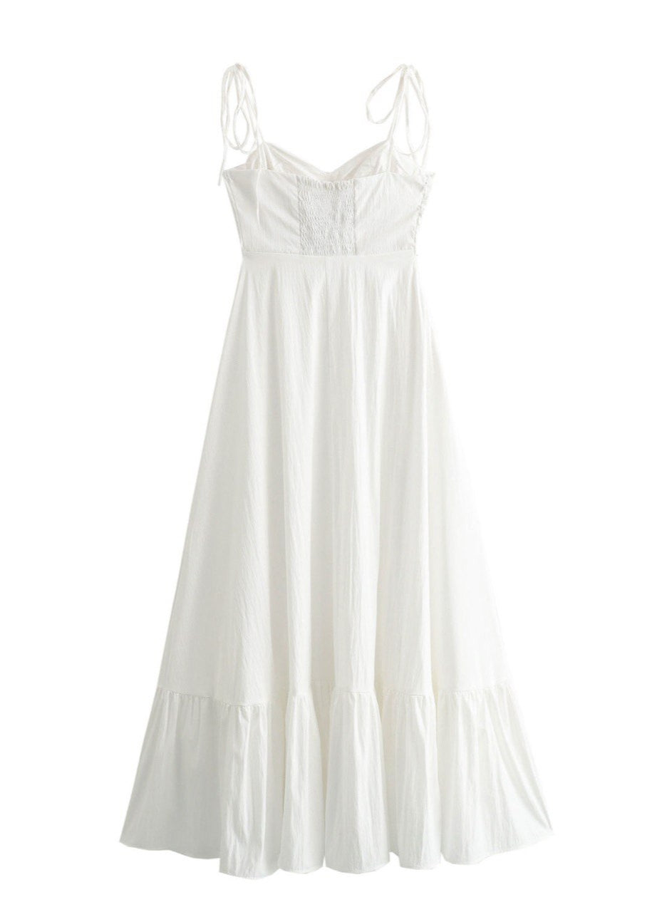 Flowy Polyester Maxi Dress with Tie Straps