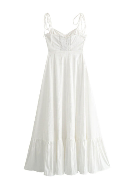Flowy Polyester Maxi Dress with Tie Straps