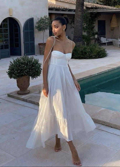 Flowy Polyester Maxi Dress with Tie Straps