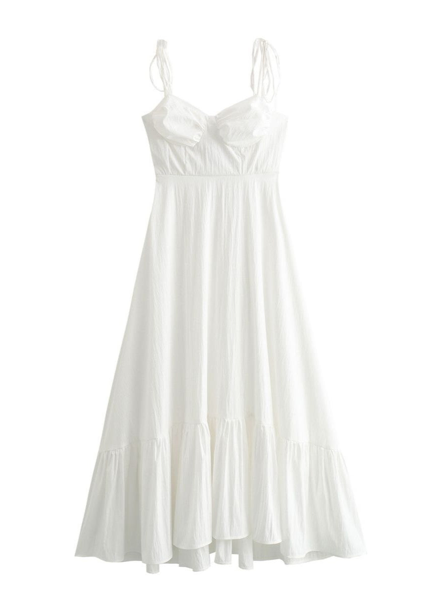 Flowy Polyester Maxi Dress with Tie Straps