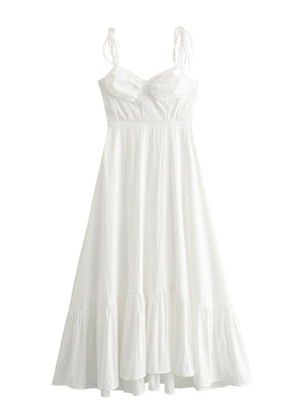 Flowy Polyester Maxi Dress with Tie Straps