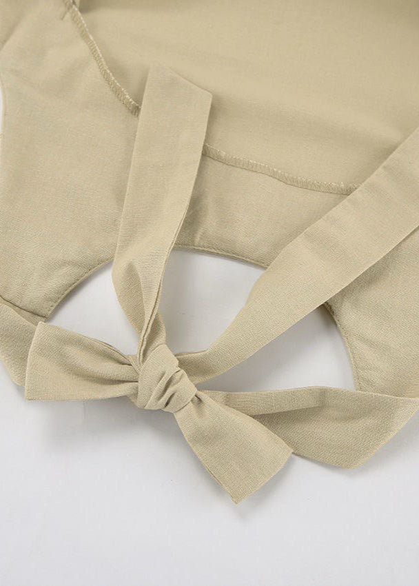 Backless Halter Maxi Dress Cotton Linen Blend