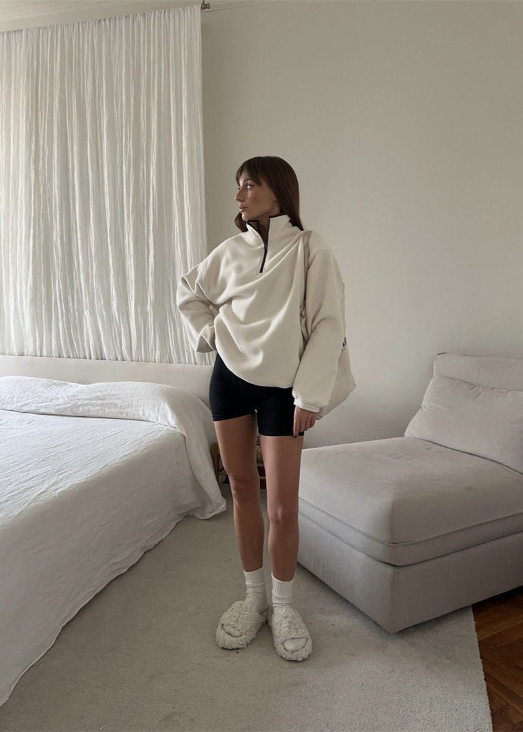 Fleece Half Zip Pullover Cozy High Neckline