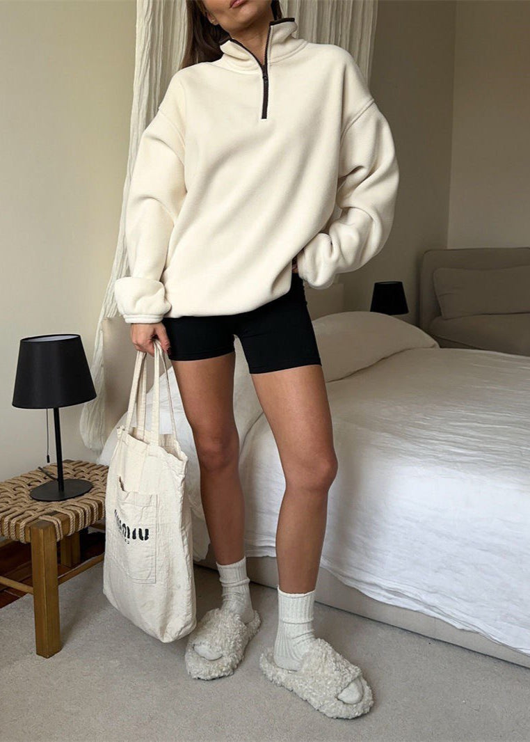 Fleece Half Zip Pullover Cozy High Neckline