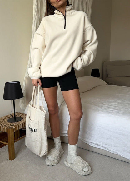 Fleece Half Zip Pullover Cozy High Neckline
