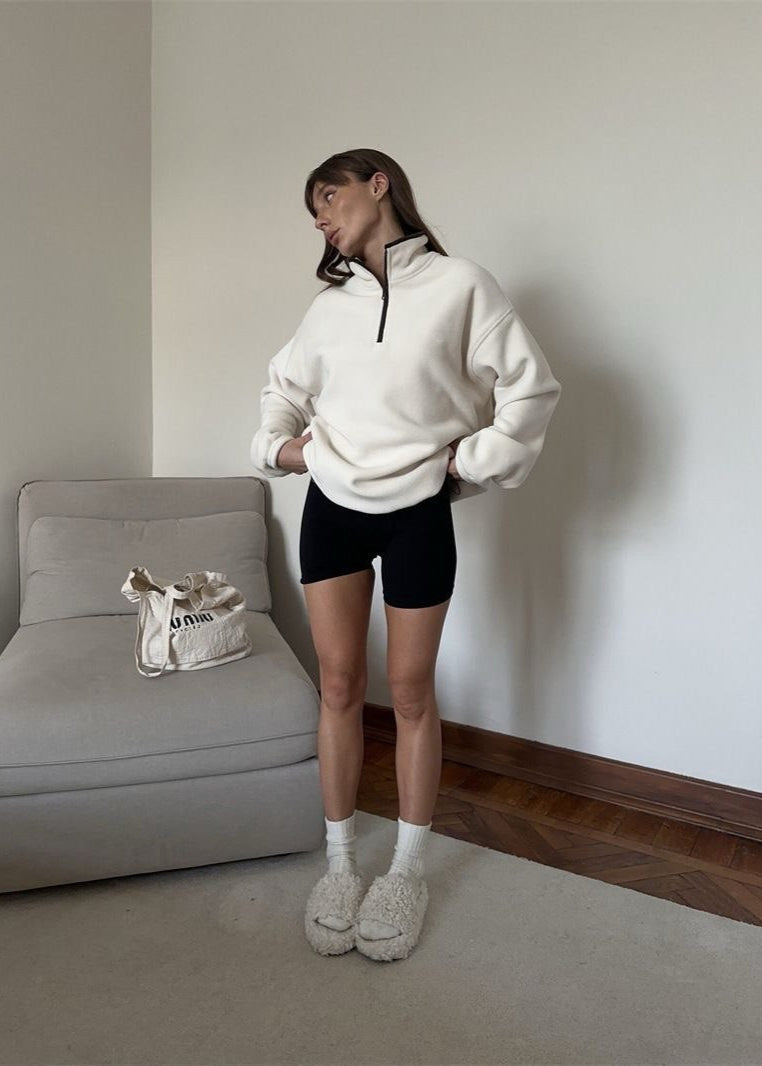 Fleece Half Zip Pullover Cozy High Neckline