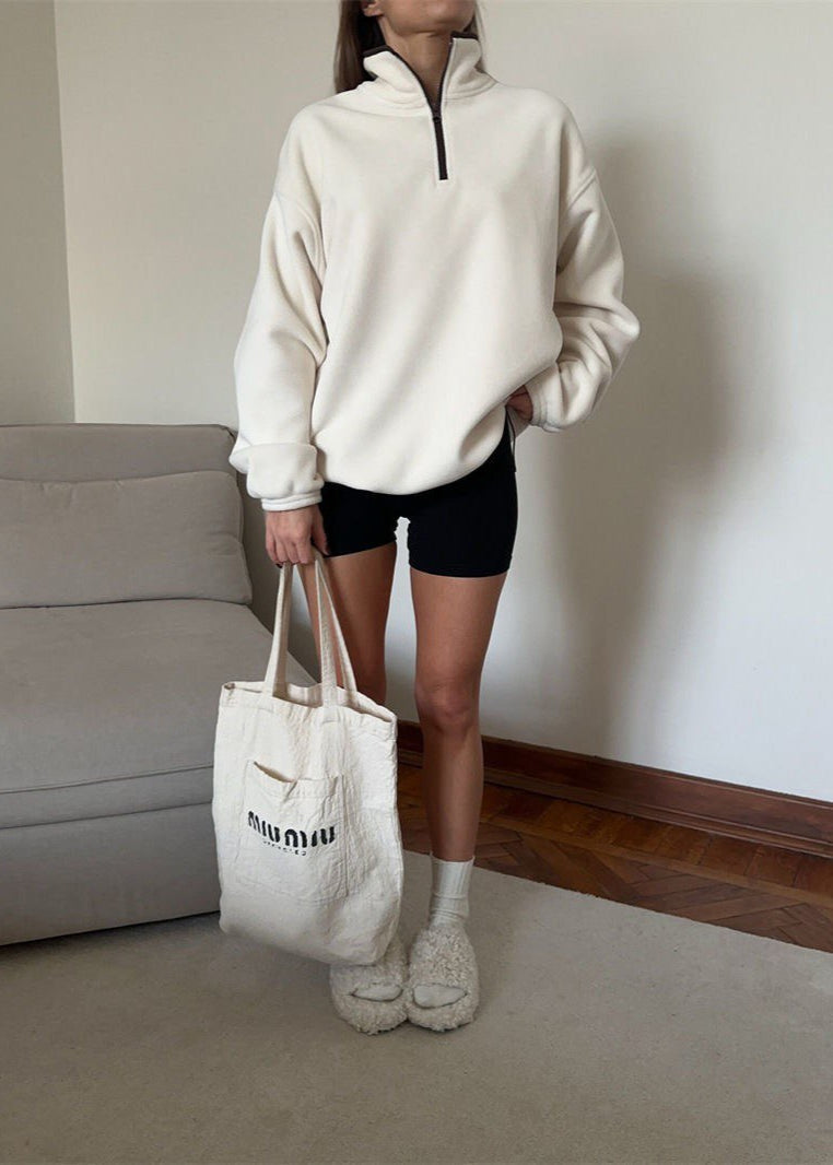 Fleece Half Zip Pullover Cozy High Neckline