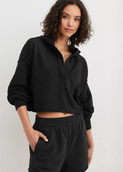 Cropped Hoodie Pullover Heavyweight Cotton Relaxed Fit