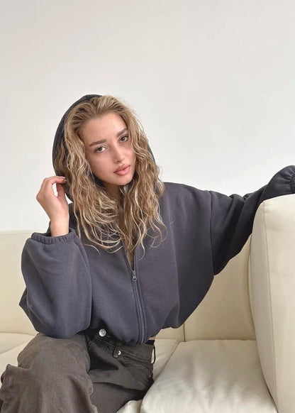 Cropped Fleece Hoodie with Oversized Balloon Sleeves