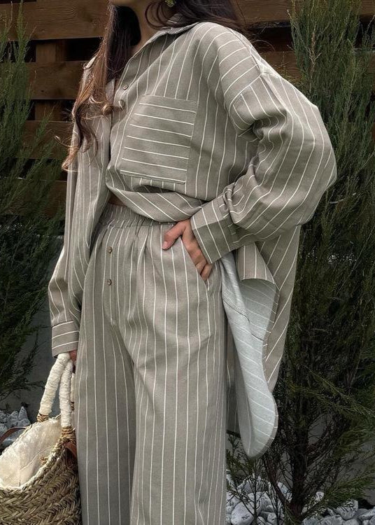 Two Piece Gray Pinstripe Lounge Set