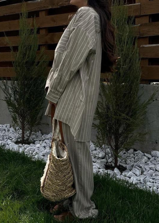 Two Piece Gray Pinstripe Lounge Set