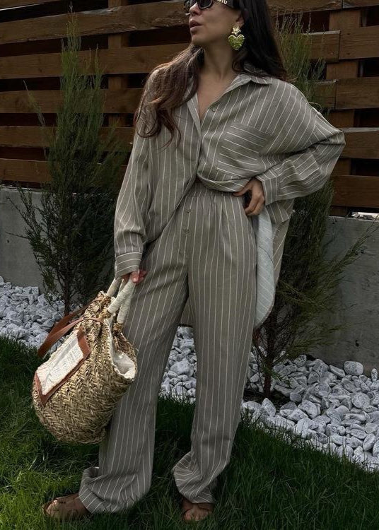 Two Piece Gray Pinstripe Lounge Set