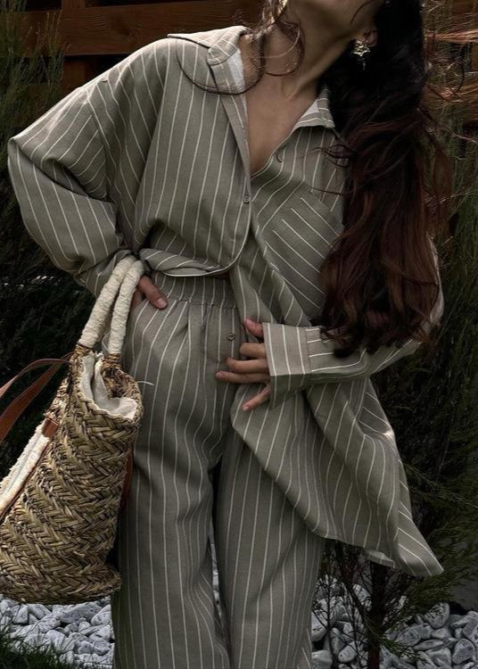 Two Piece Gray Pinstripe Lounge Set