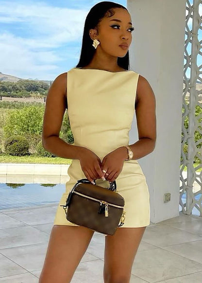 Sleeveless Bodycon Mini Dress In Yellow Structured Fabric