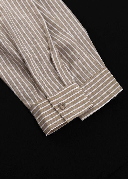 Striped Cotton Blend Tie Waist Shirt Blouse